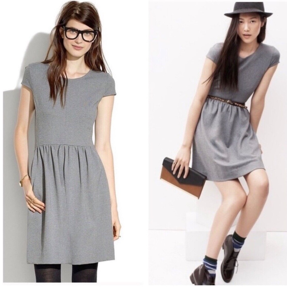 Madewell Ponte Knit Gray Screenplay Cap Sleeve Pleated Dress w/ Pockets size S